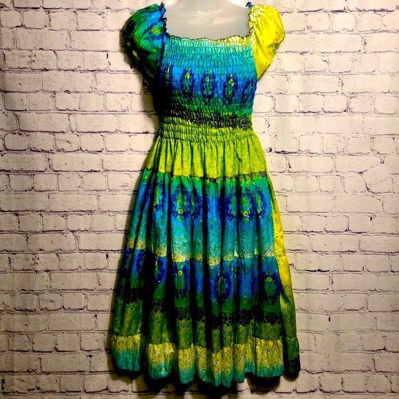 Vibrant Silky Mini Dress Very Colorful With Glitter Embellishment - Picture 2 of 8
